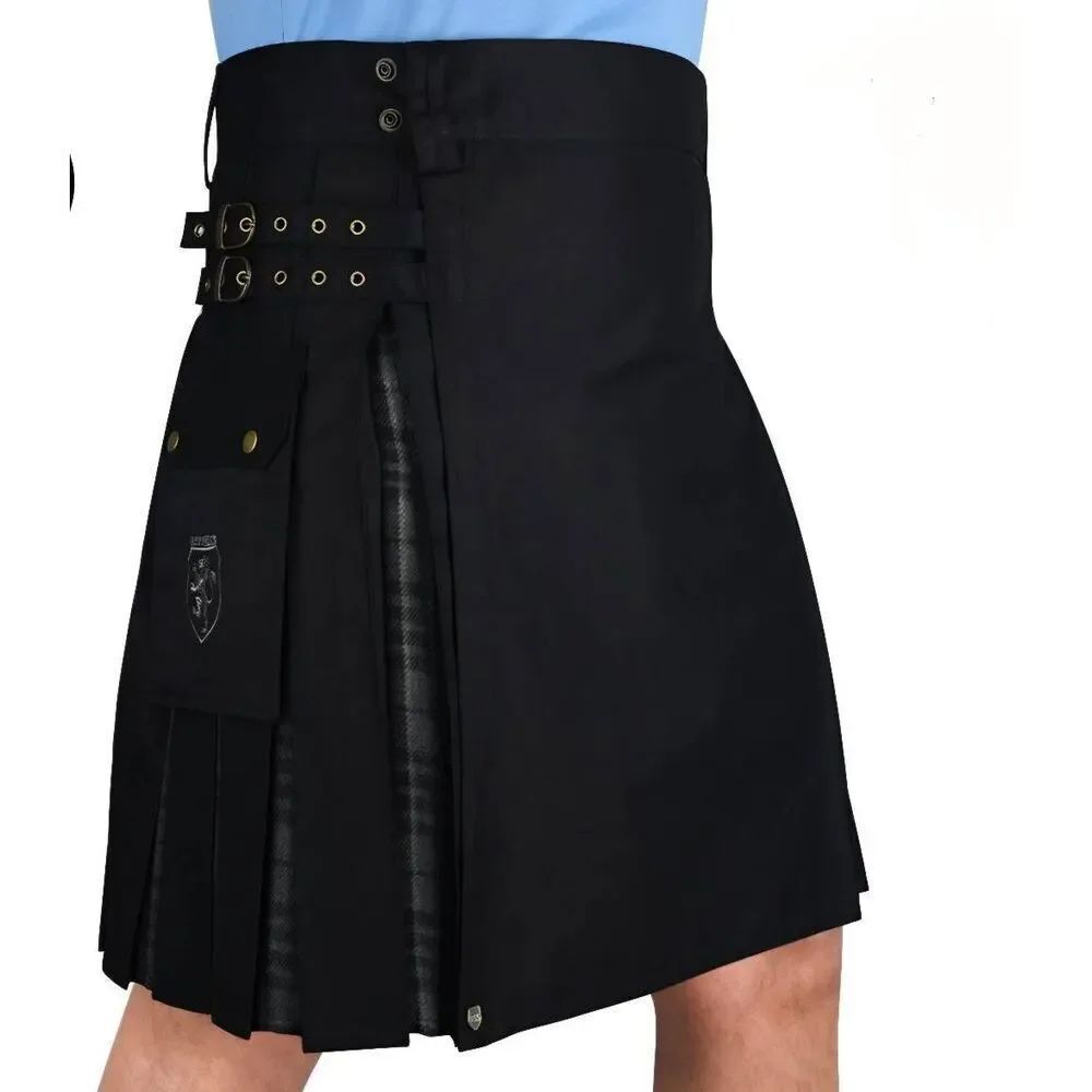DSS Kilts Kilt Men's 32 Black Hybrid Cotton Grey Watch Tartan Utility
